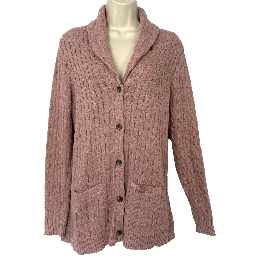 Ralph Lauren Cardigan Sweater Women Petite Large Dusty Pink Cable Knit Cabincore